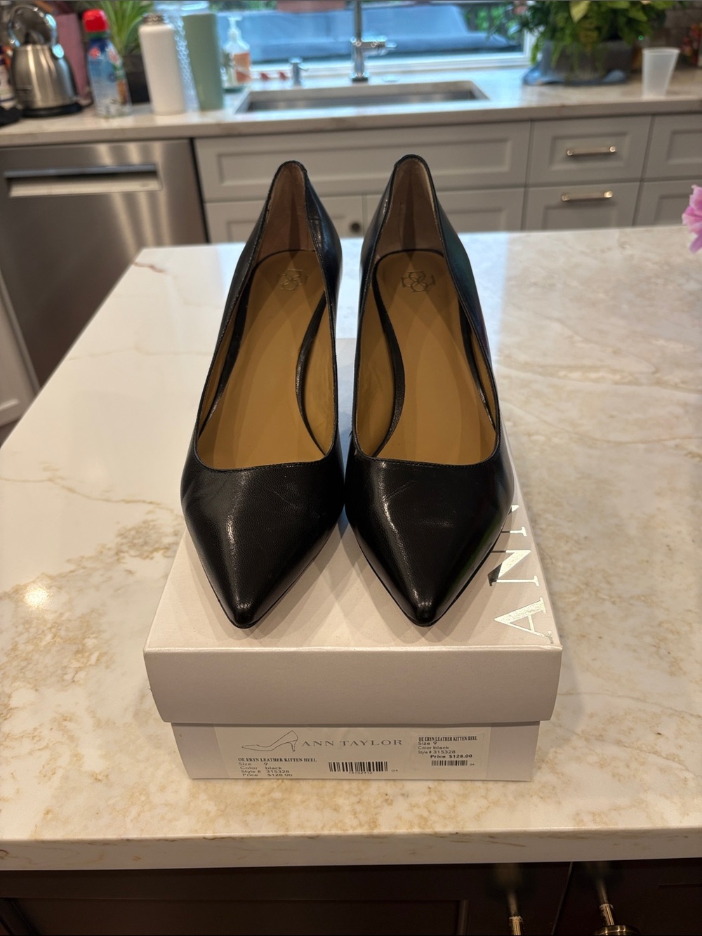 Ann Taylor Black Pointed-Toe Leather Pumps - Sleek Work Heels